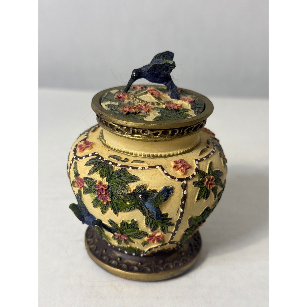 Musical Hummingbird Trinket Jar Resin Floral Decorative Keepsake Box